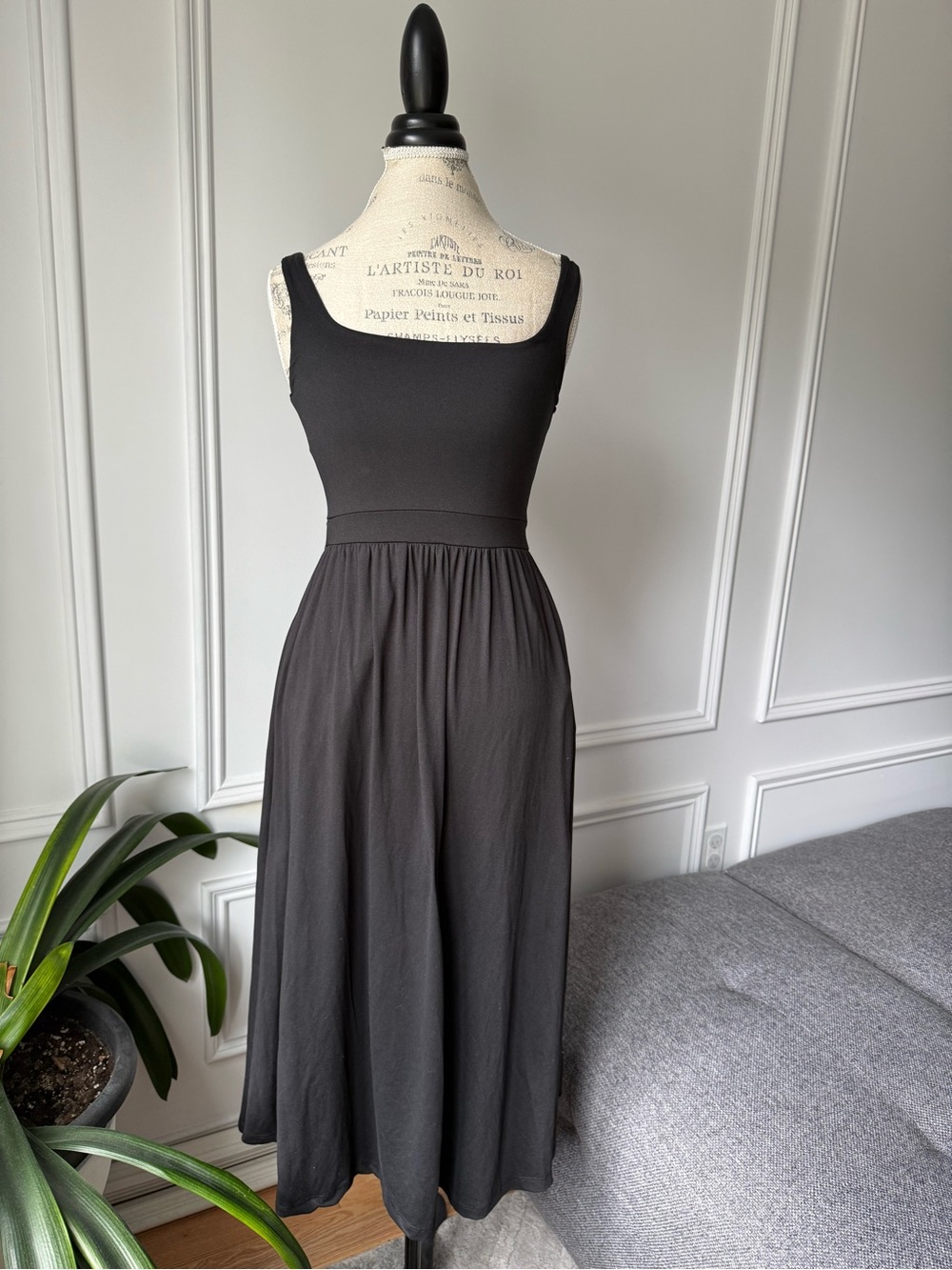 Classic Black Tank Midi Dress With Slit